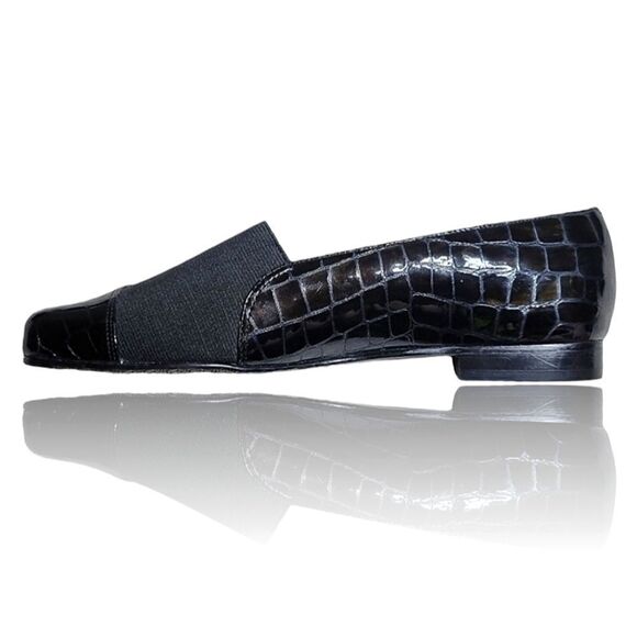 Ros Hommerson Fine-Leather Black Croc Gored Slide-On Loafer - Picture 1 of 10